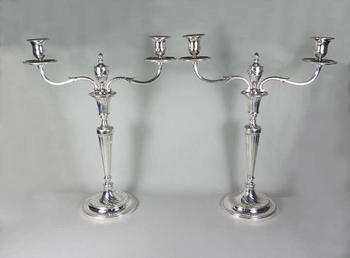 Pair of silver two-light candelabra